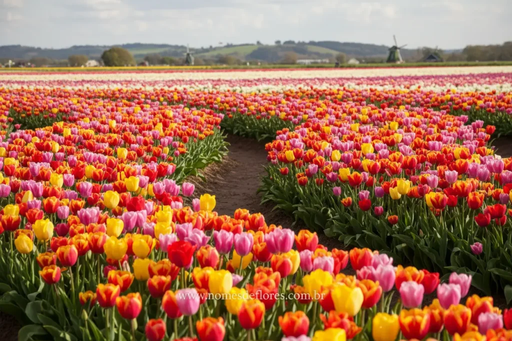 Campos de tulipas em Holambra, com cores vivas e vibrantes