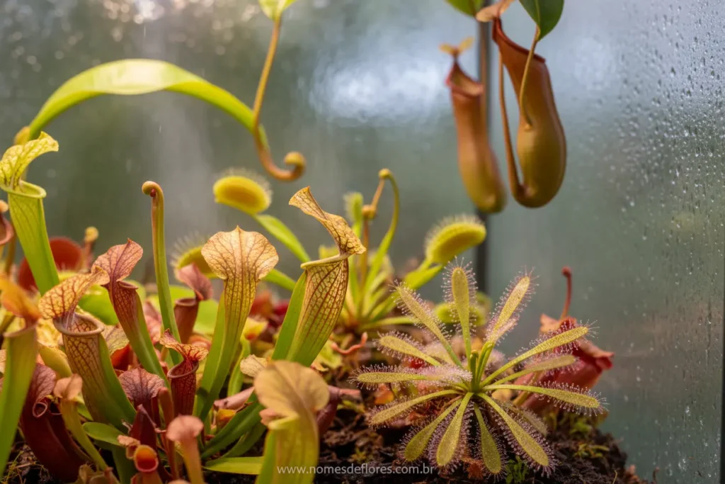 Coleção de plantas carnívoras populares para cultivo.