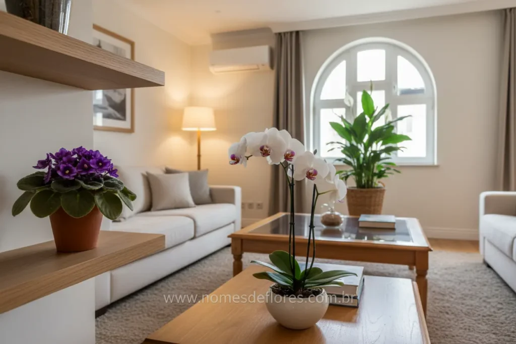 Decoração de interiores com flores em vasos