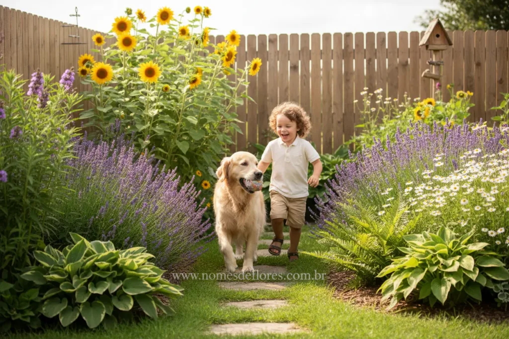 Jardim seguro com plantas não tóxicas para crianças e pets.