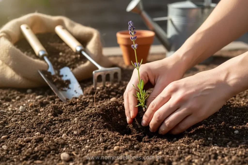 Plantio e preparação do solo para mudas de lavanda