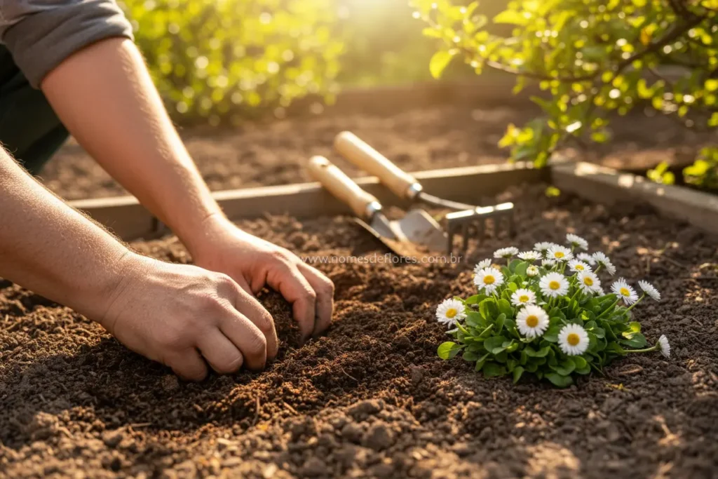 Preparação ideal do solo para cultivo de margaridas.