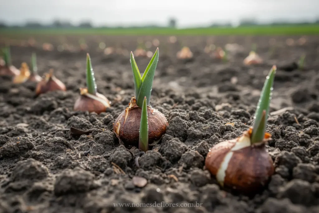 Solo arenoso e clima temperado para cultivo de bulbos