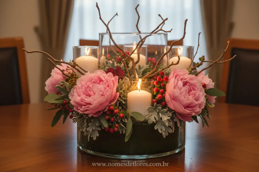 Arranjos criativos com flores e elementos naturais