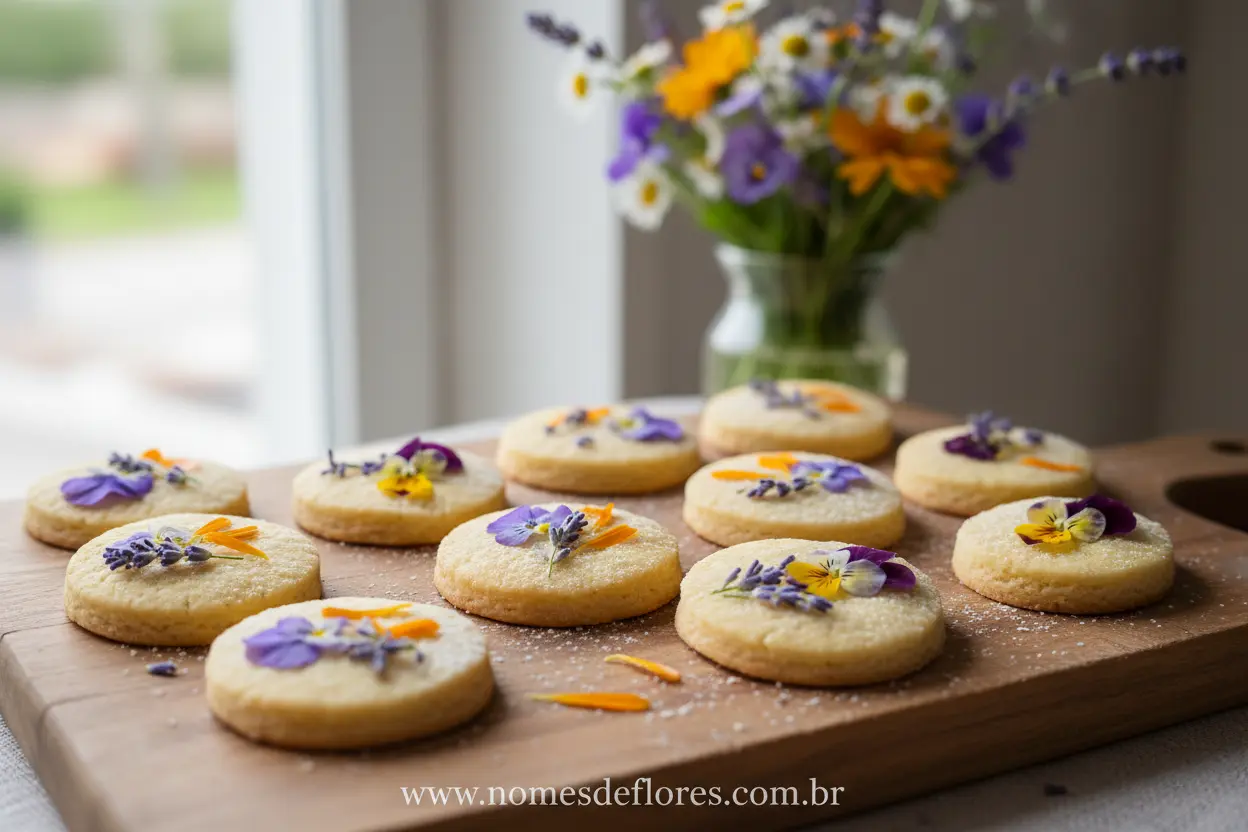 Biscoito Amanteigado com Flores Comestíveis! Sabor e Beleza na Mesa