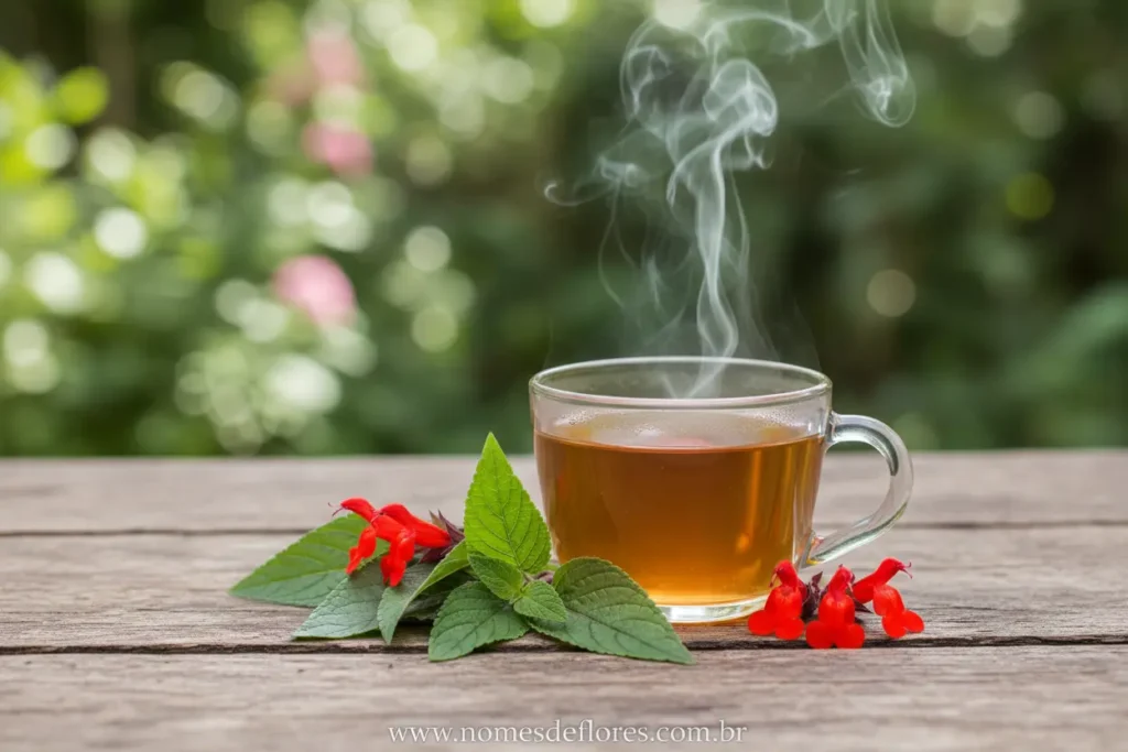 Folhas de Sálvia Ananás sendo usadas em chás e sobremesas.