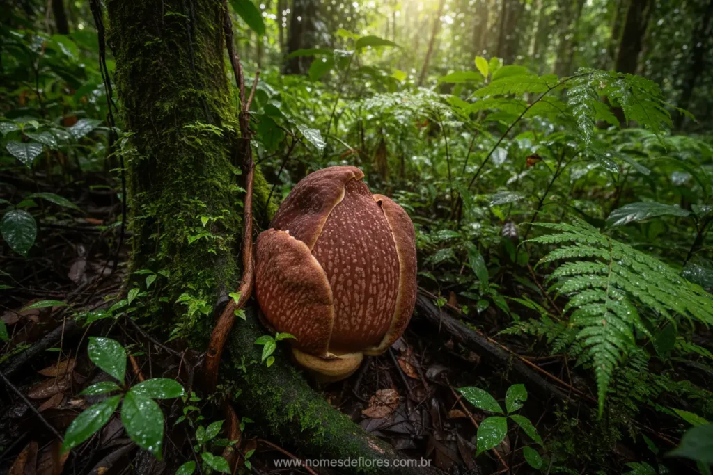 Estágios do ciclo de vida da Rafflesia, desde o botão