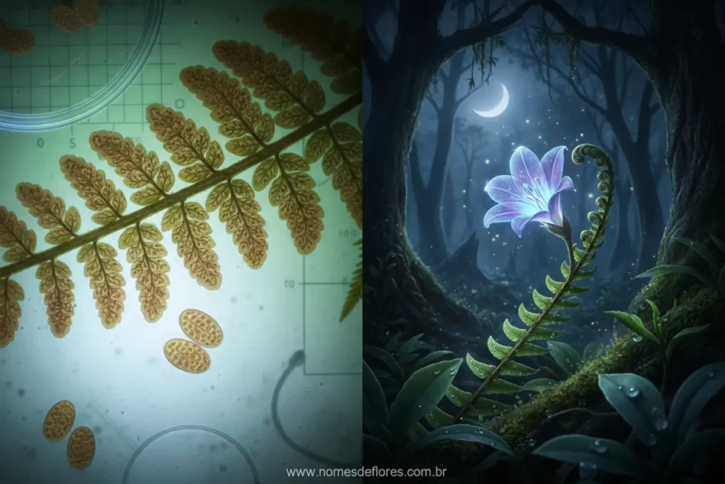 Contraste entre a botânica e a lenda da samambaia.