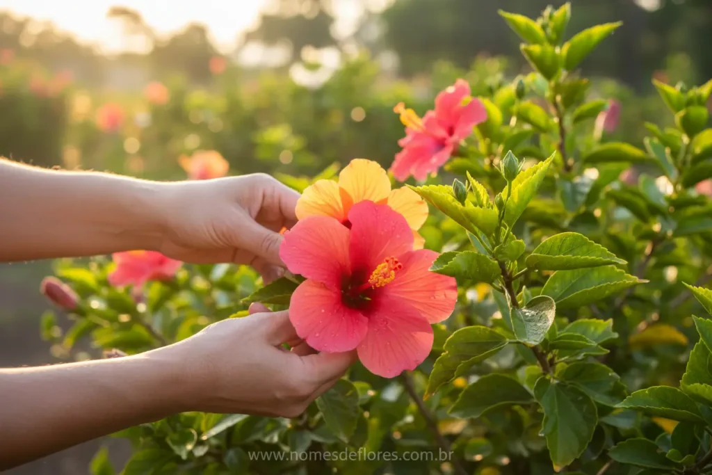 Colheita e secagem de flores de hibisco para consumo e receitas.