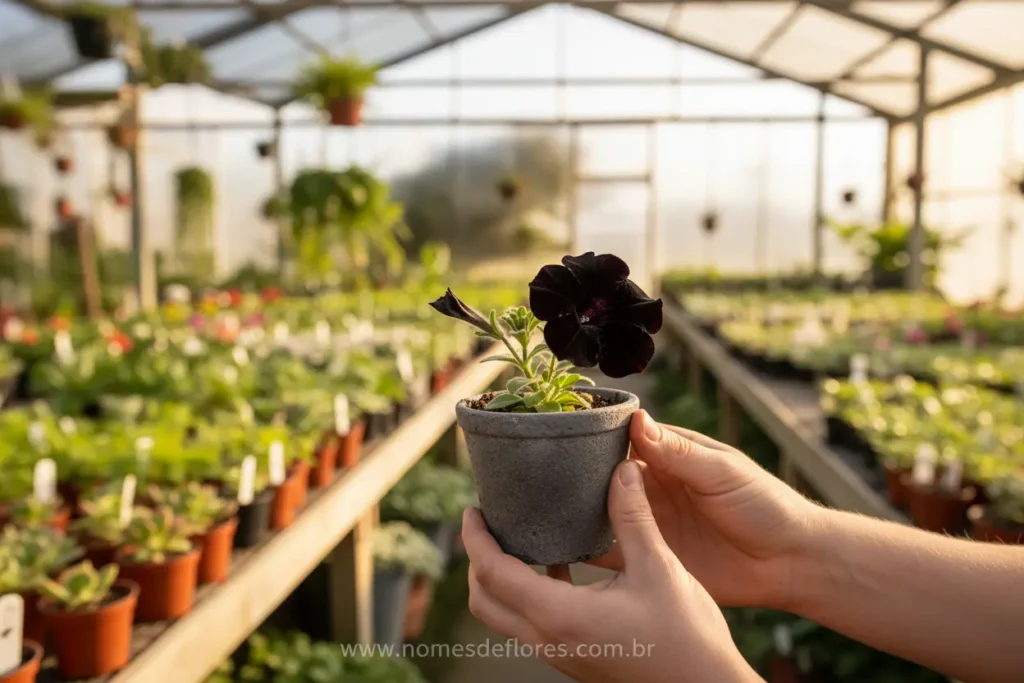 Comprando mudas e sementes de flores negras online ou em viveiros.