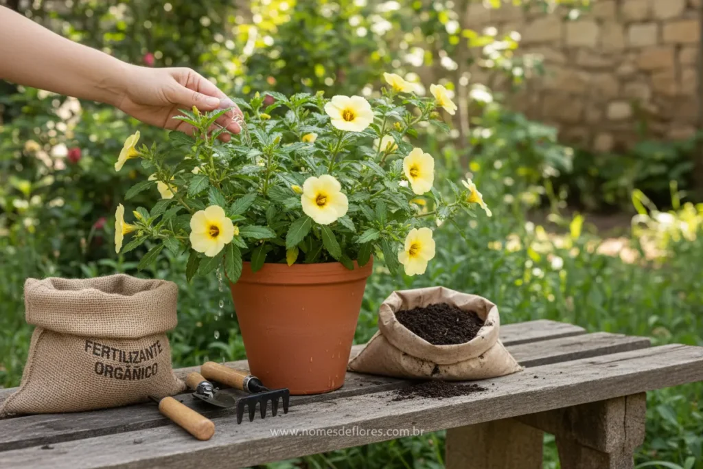 Close-up de flores amarelas de Chanana com abelha