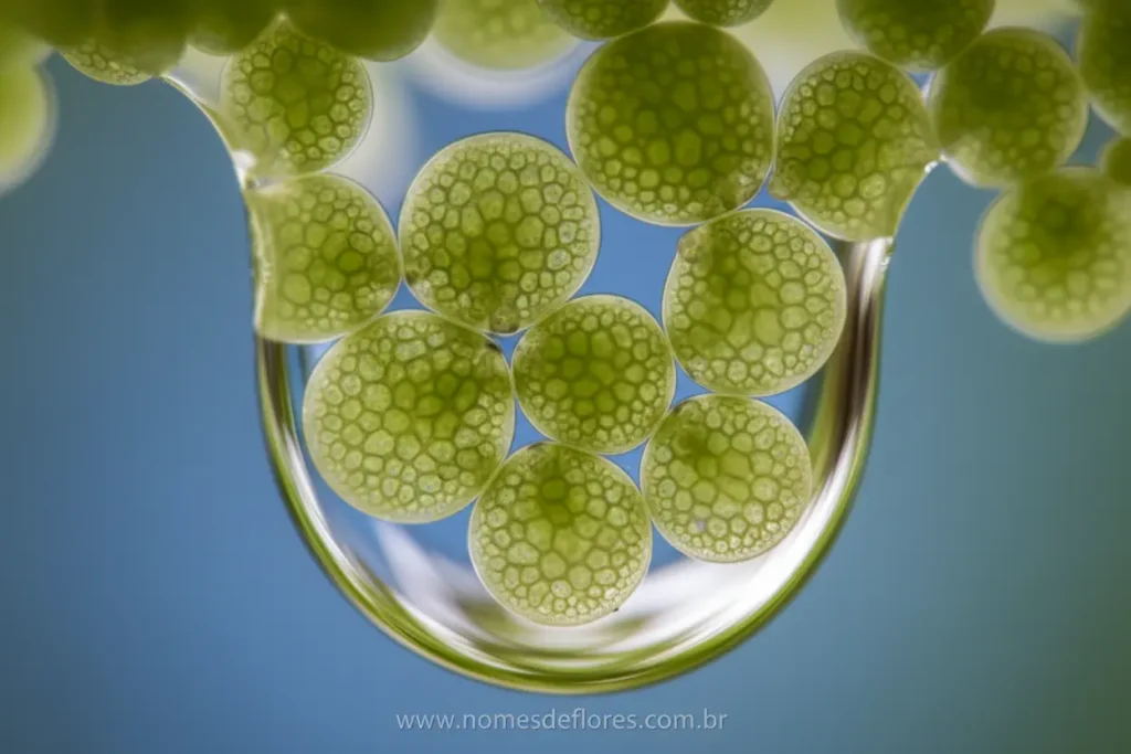 Detalhes da Wolffia arrhiza, a menor flor do mundo.