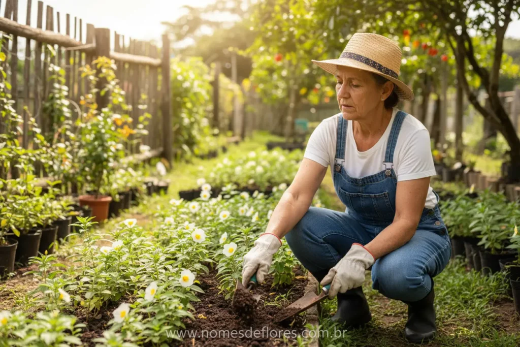 Jardineiro plantando mudas de Chanana no solo fértil