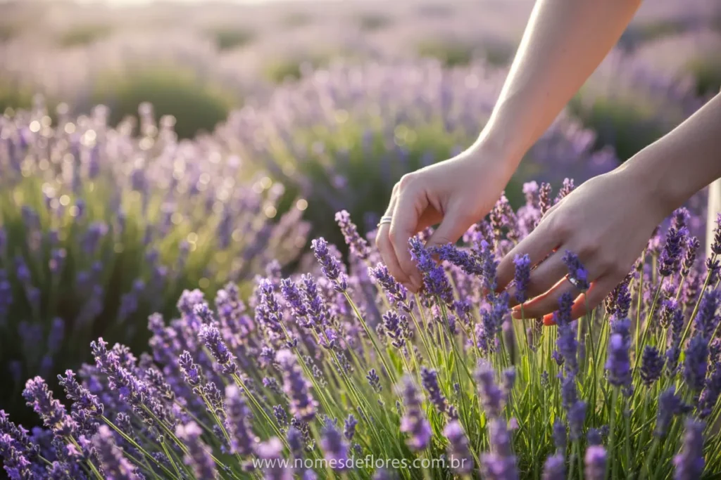 Seleção e colheita da flor de lavanda culinária.
