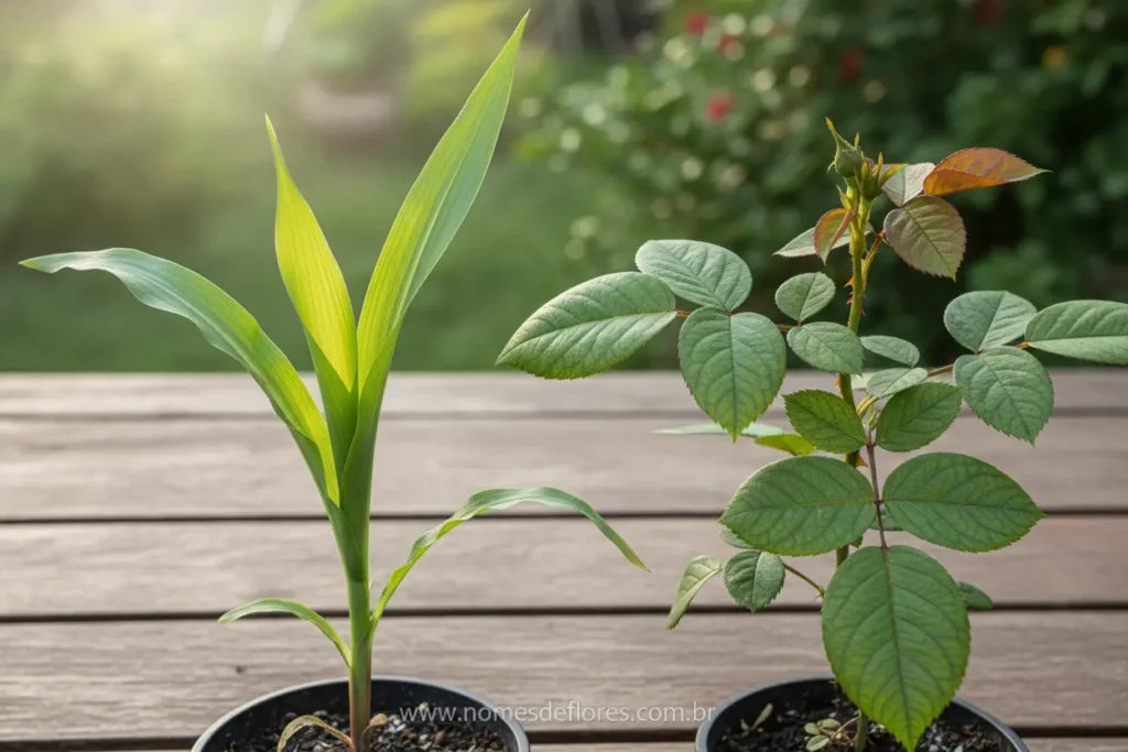 Comparação entre monocotiledôneas e dicotiledôneas.