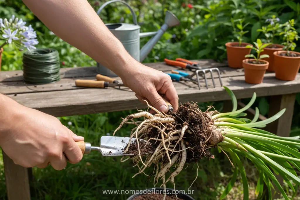 Divisão de touceiras para multiplicação de Agapanto