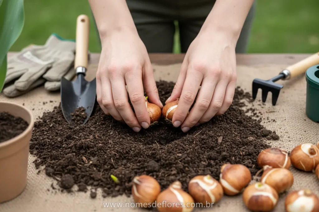 Plantio de bulbos de tulipa, passo a passo, no solo