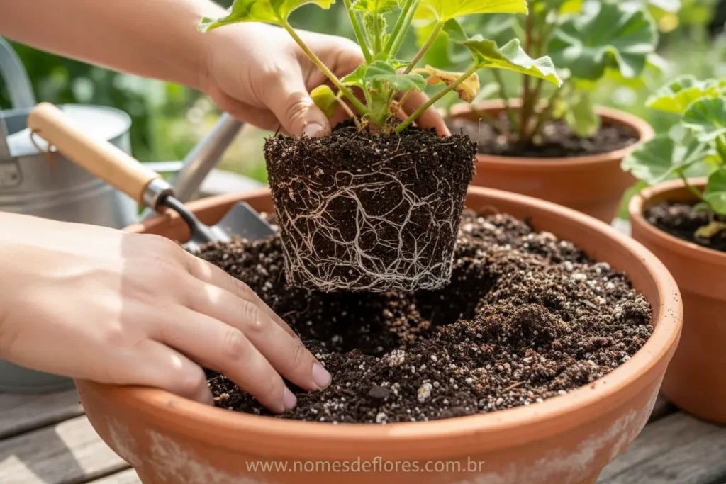 Plantio de Gerânio em vaso com substrato ideal