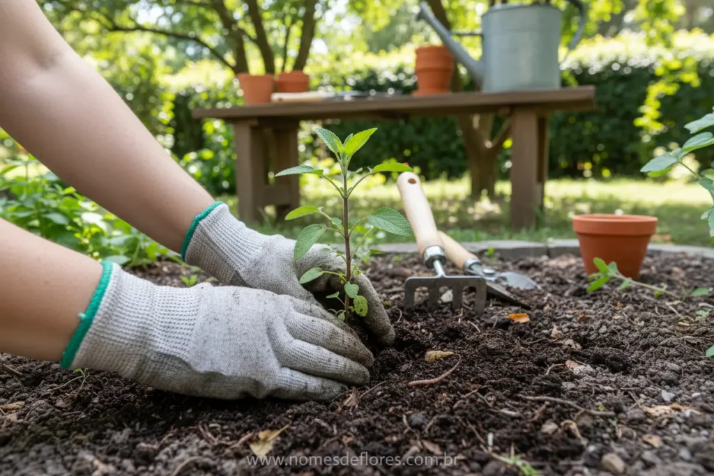 Plantio de Sálvia Ananás em solo bem drenado.
