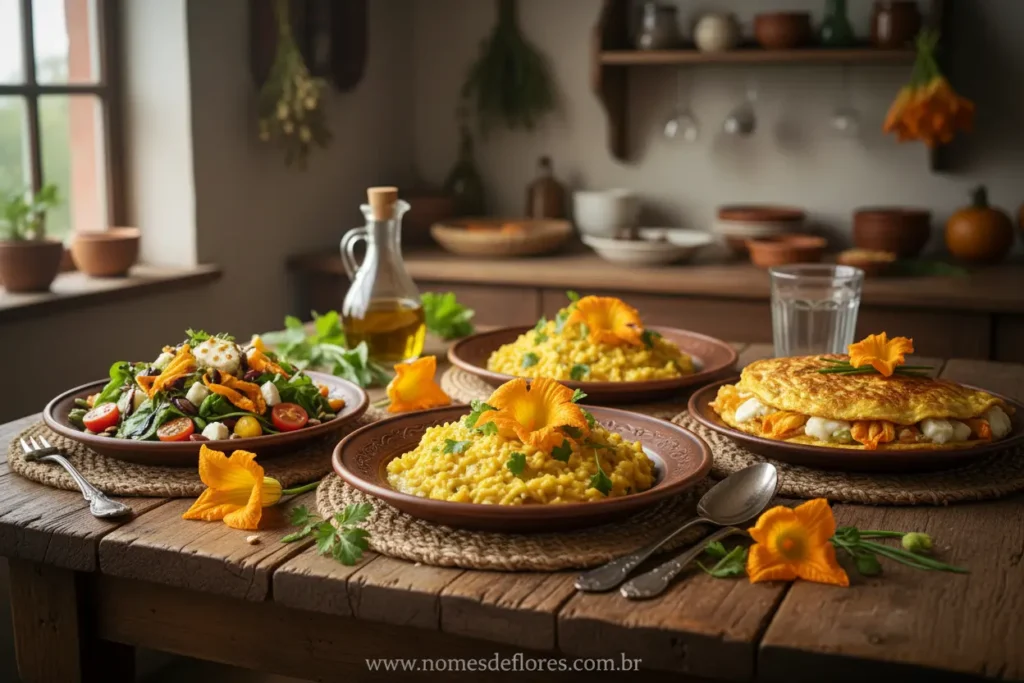 Sugestões de pratos criativos usando a flor de abóbora fresca
