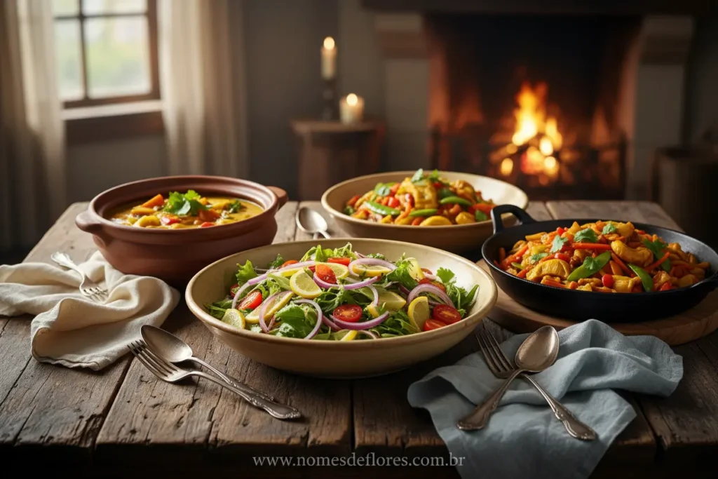 Pratos variados e criativos com flor de bananeira