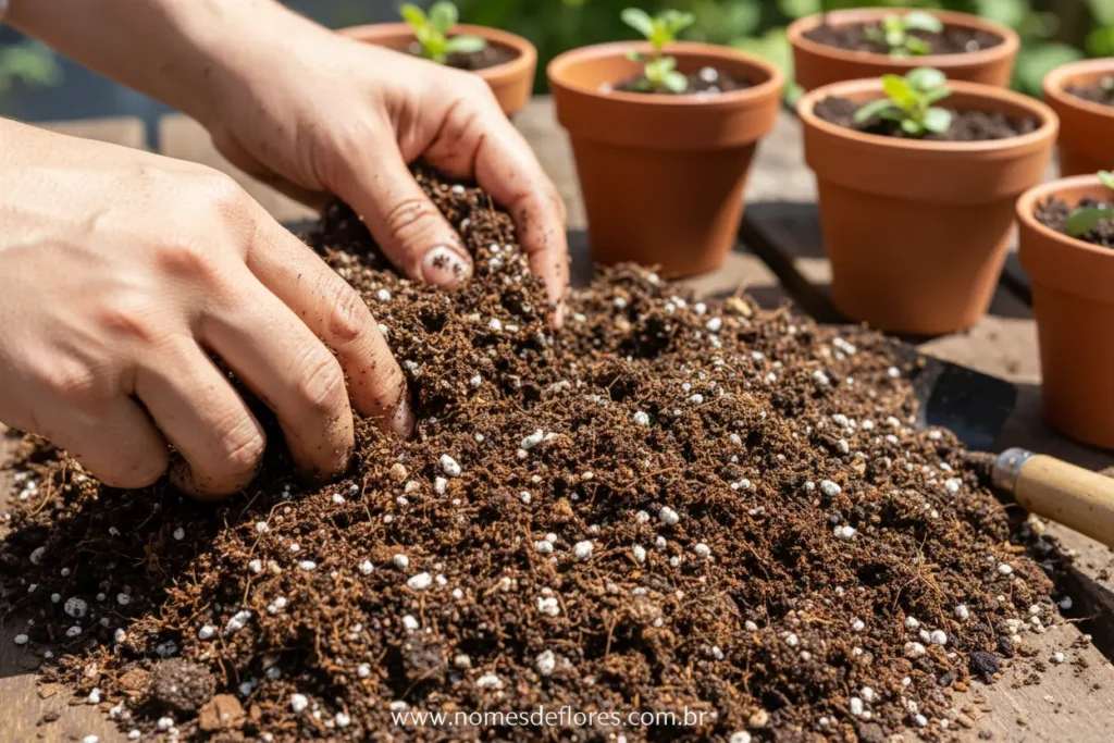 Preparando o solo ideal e bem drenado para onze-horas.