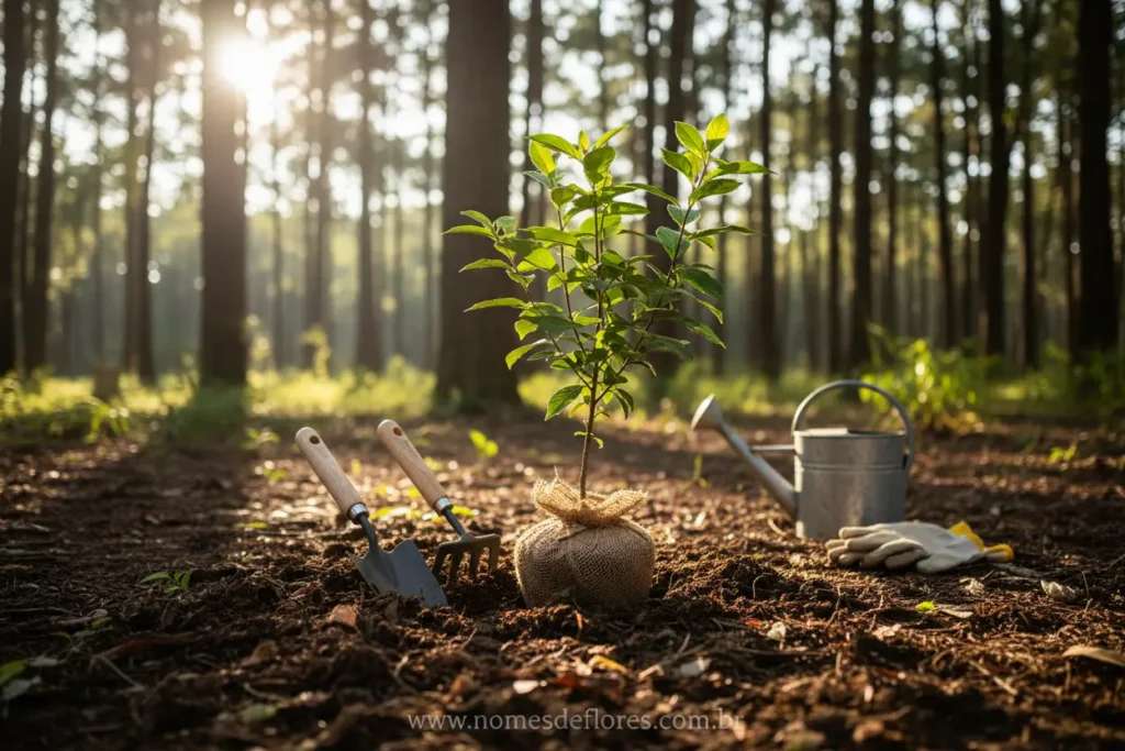 Preparo do solo rico e bem drenado para o Manacá.
