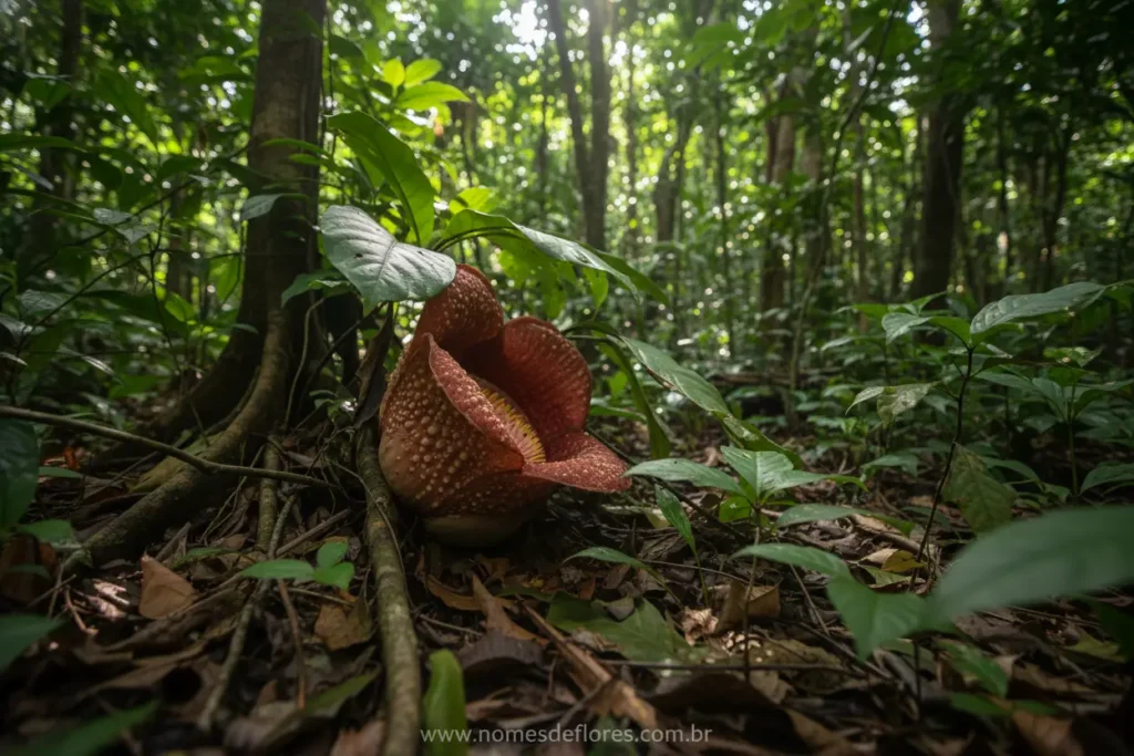 Rafflesia arnoldii no seu habitat natural em Bornéu