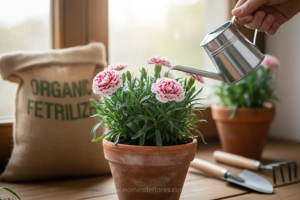 Técnicas de rega e adubação para cravos saudáveis