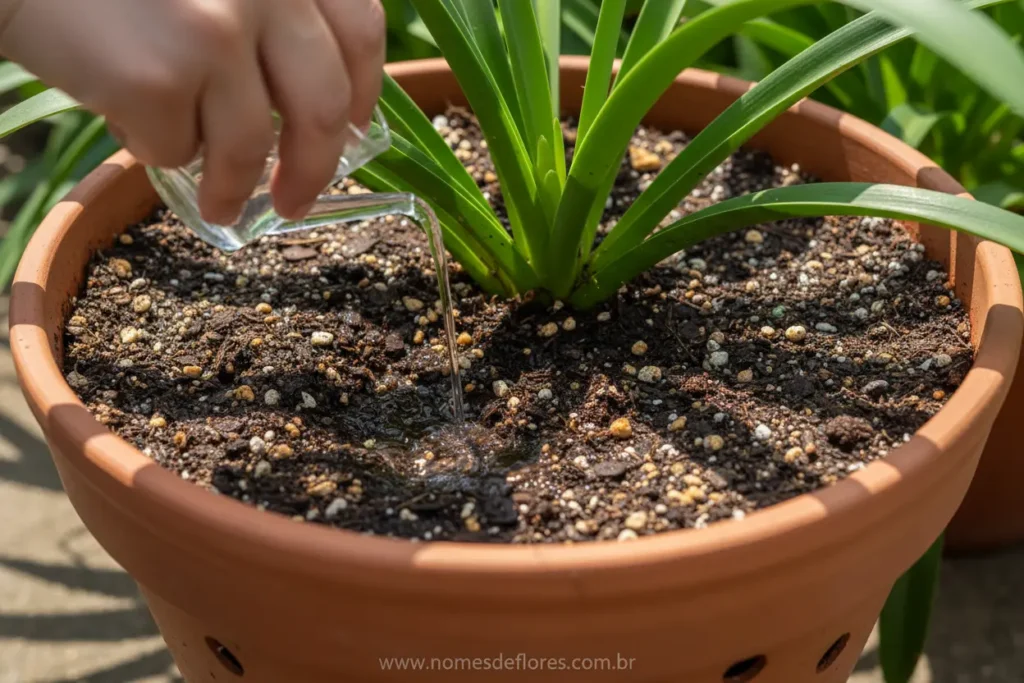 Solo bem drenado e rega correta garantem Agapanto saudável