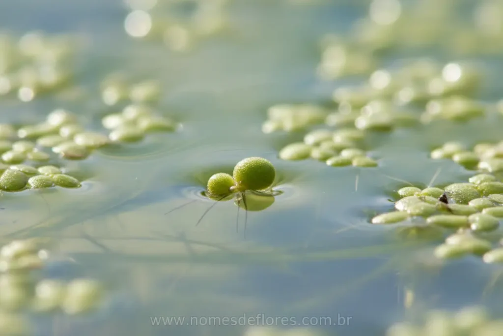 Reprodução rápida da Wolffia por brotamento em água.