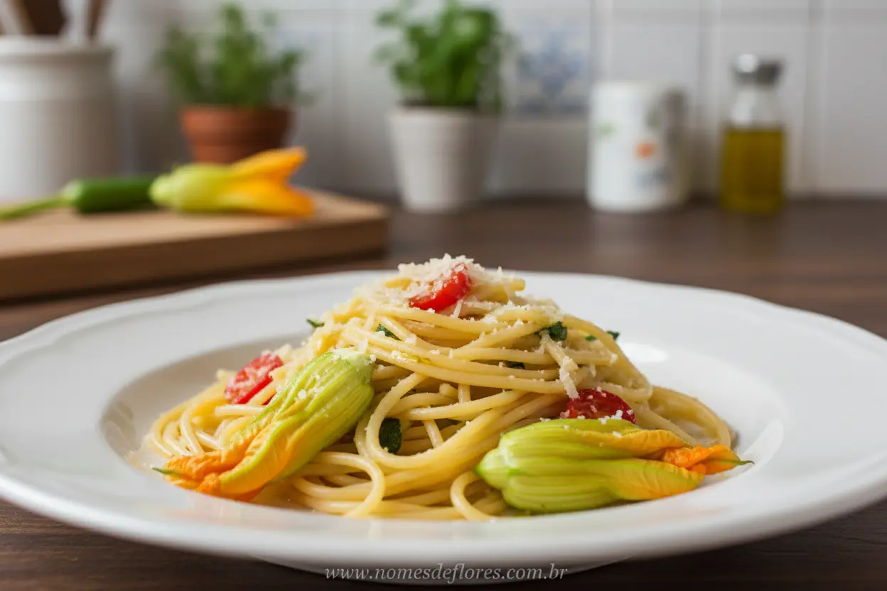 Spaghetti com Flor de Abobrinha | Um Sabor Inesquecível na Sua Mesa