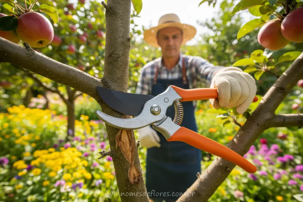 Tesourão lopper cortando galho grosso de arbusto.