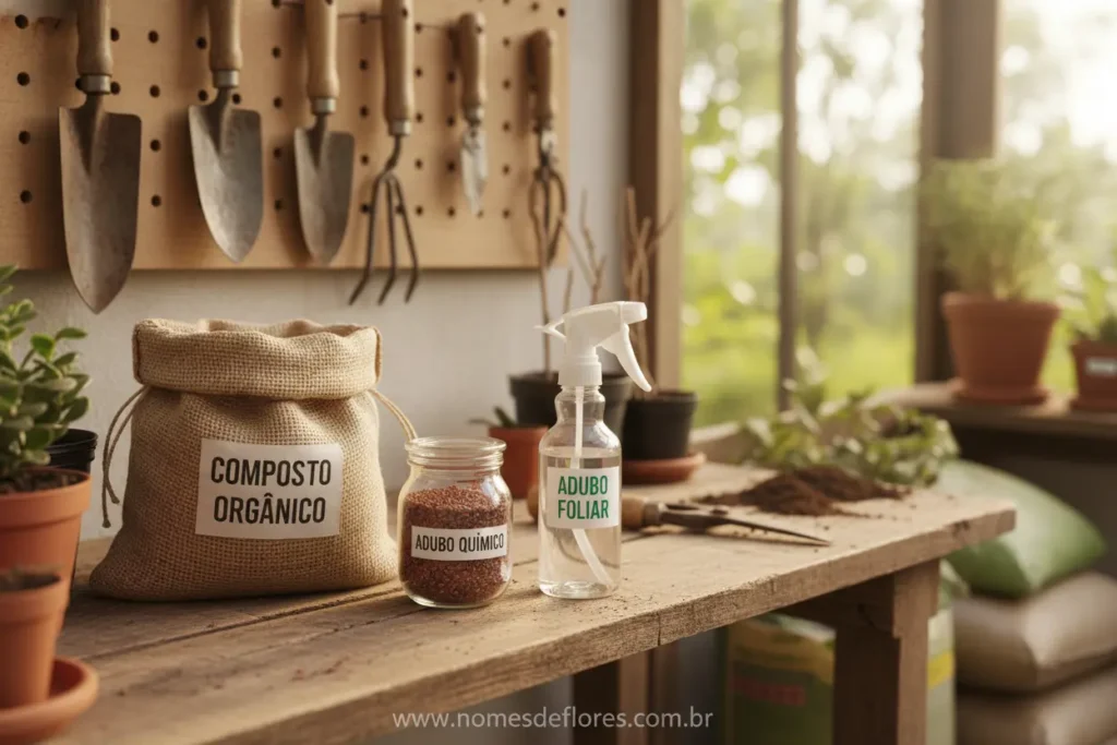 Comparação de tipos de adubos para jardinagem.