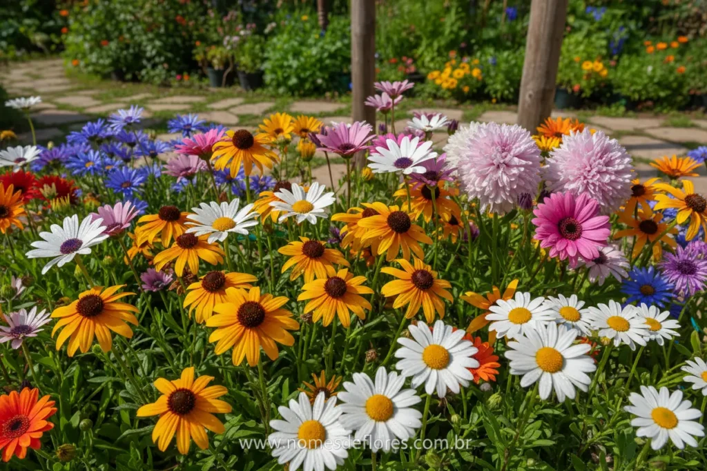 Diferentes tipos e cores de Margaridas variadas.
